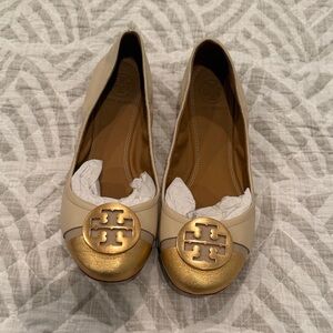 Tory Burch Cream and Gold Loafers